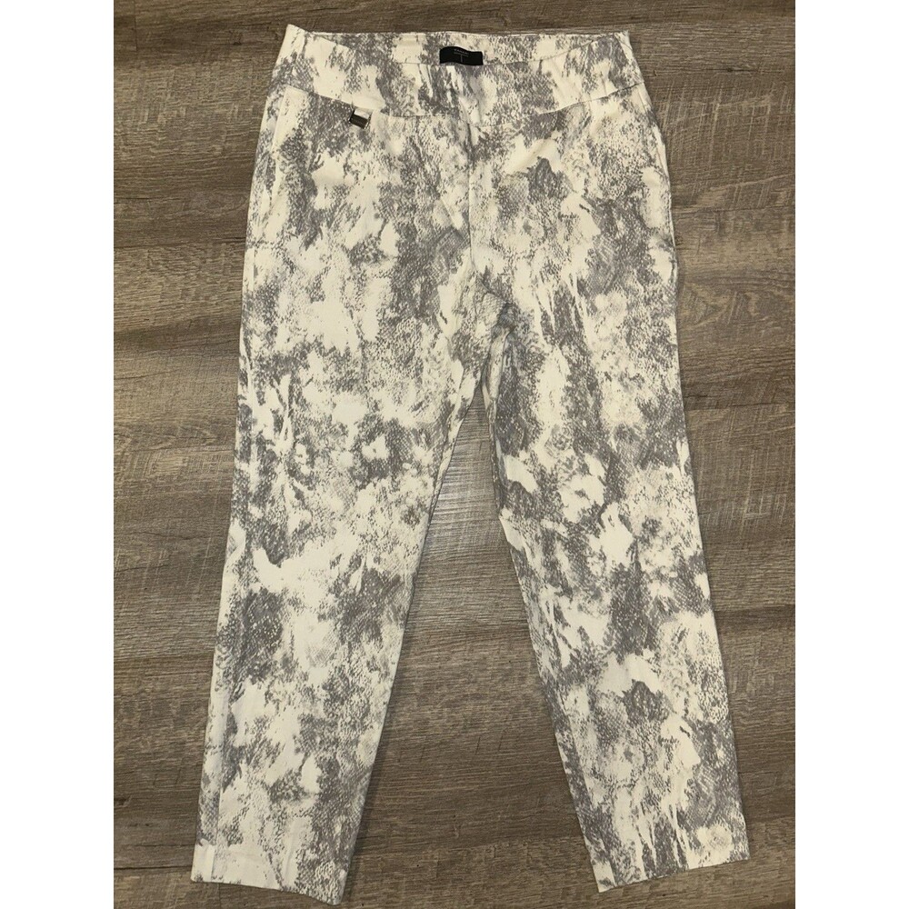 Tahari Grey Snakeskin Python Print Pull On Crop Ankle Pants Comfort Waist Size M